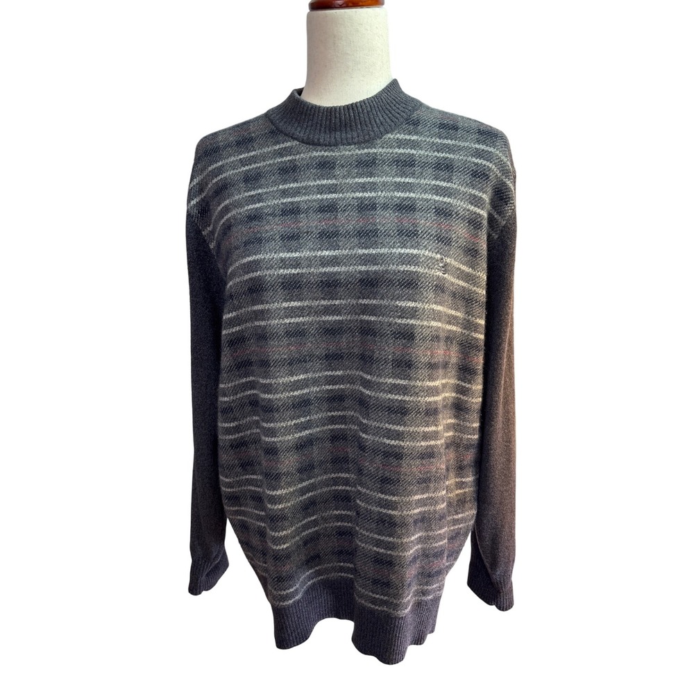 Montagut Paris 100% Cashmere Striped Mock Neck Sweater Charcoal Grey‎ Size 115